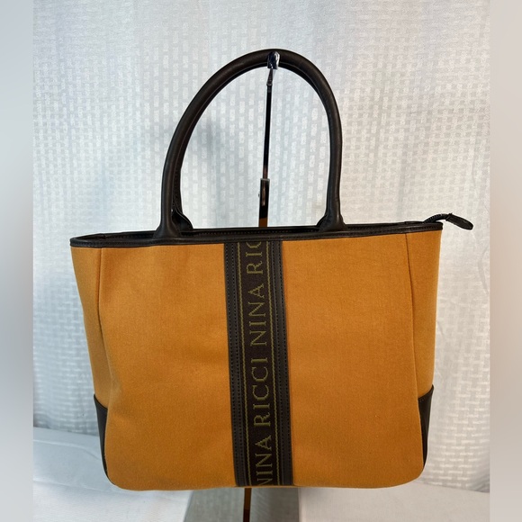 Nina Ricci Camel Canvas & Leather Trim Tote Bag - Picture 1 of 12